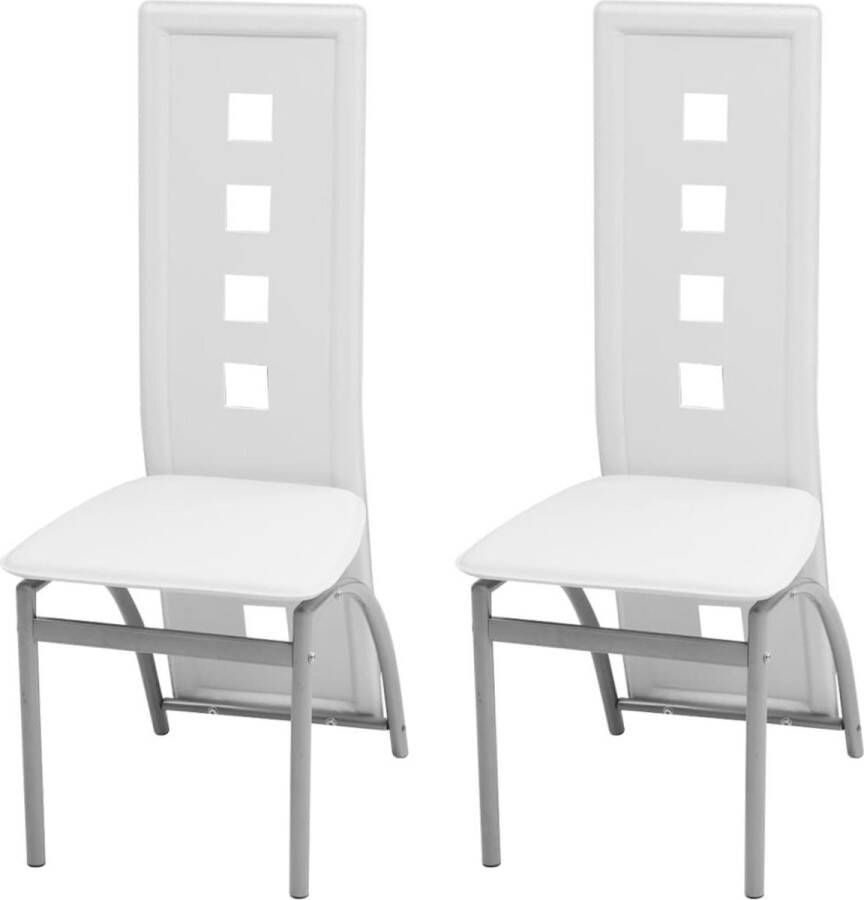 The Living Store Eetkamerstoelen Set van 6 Wit 43 x 55.5 x 108 cm Stalen frame Kunstleren bekleding - Foto 2