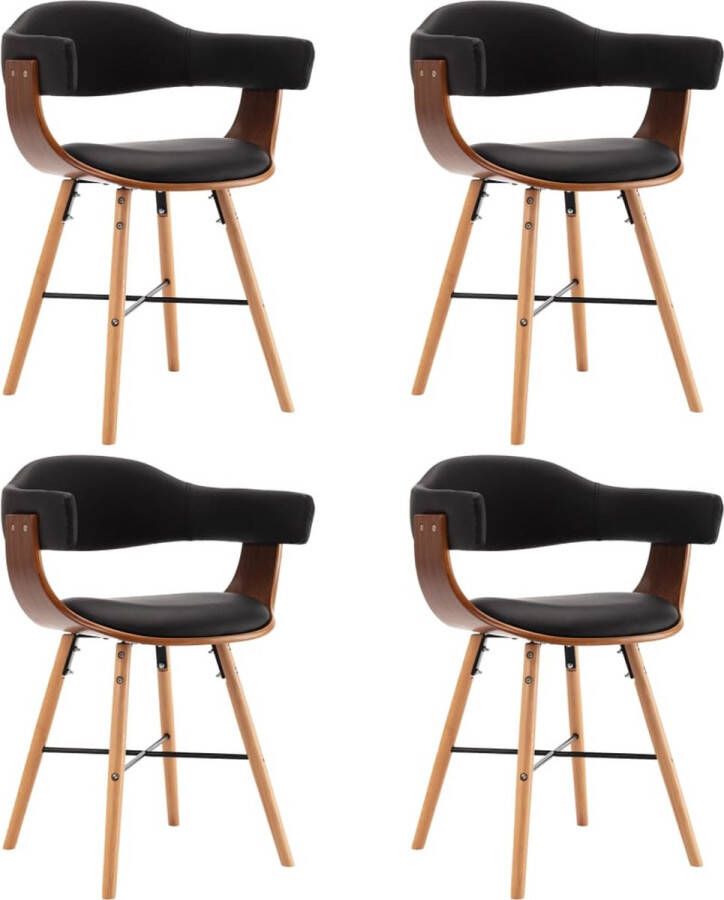 The Living Store Eetkamerstoelen 6 st kunstleer en gebogen hout zwart Eetkamerstoel Zwarte Eetkamerstoel Art Deco Eetkamerstoel Modern Eetkamerstoel Leren Eetkamerstoel - Foto 2