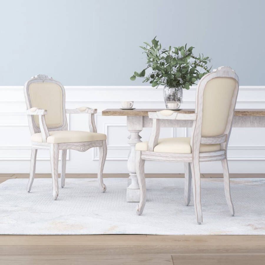 The Living Store Eetkamerstoelen Vintage stijl Beige Stof Massief hout 62x59.5x100.5cm - Foto 2