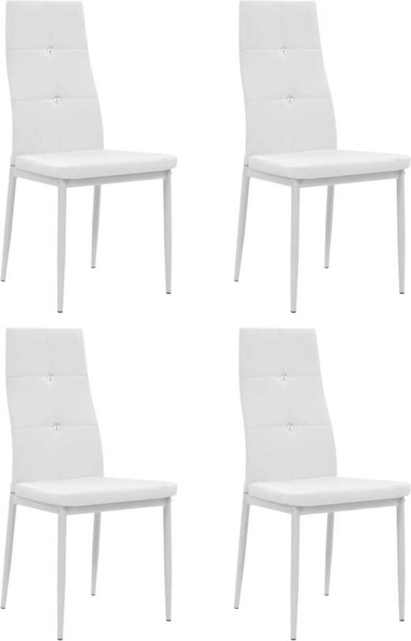 The Living Store Eetkamerstoelen Wit 43x43.5x96 cm Kristallen versiering Eetkamerstoelen Kunstleder Meubels Witte Stoelen Modern Dining Chairs Salontafel - Foto 2