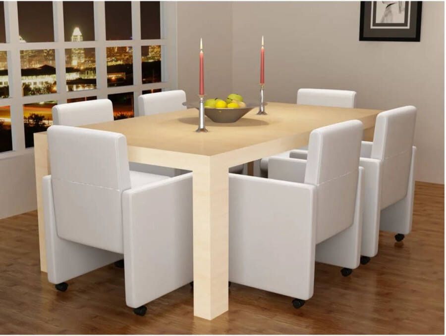 The Living Store Eetkamerstoelen Wit 58.5x65x88 cm Ergonomisch ontwerp Eetkamerstoelen Keukenstoelen Salontafel Meubilair Kunstleder - Foto 3