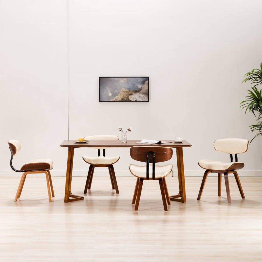 VidaXL The Living Store Eetkamerstoelen 4 st gebogen hout en kunstleer crèmekleurig Eetkamerstoelen Kunstleer Stoelen Vintage Stoelen Creme Bruine Stoelen Dining Chairs - Foto 3