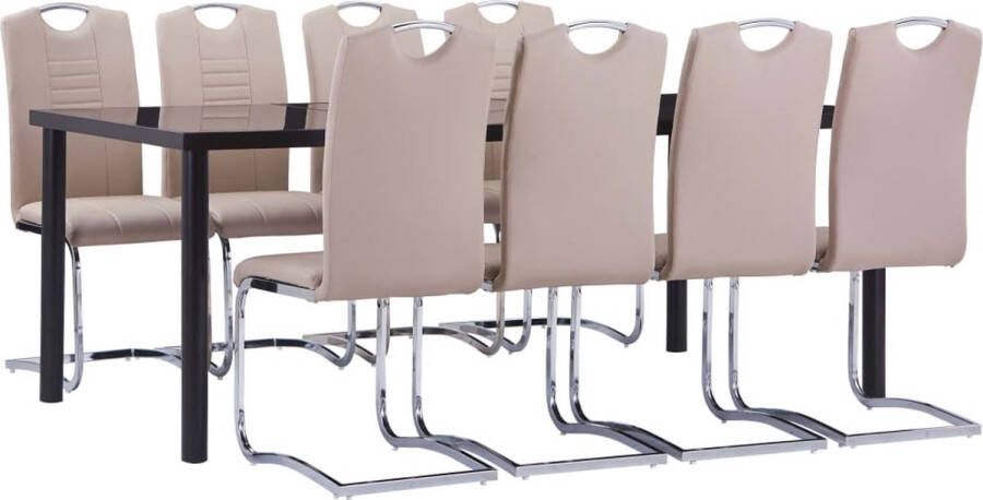 The Living Store Eetset Eettafel Gehard Glas Metaal 200x100x75 cm Zwart 8x Tuinstoel Kunstleer Staal 42x52x100 cm Cappuccino Eetkamer Set Eettafel Eetkamerstoelen Salontafel Koffiezetapparaat - Foto 2