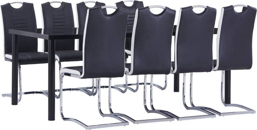 The Living Store Eetset Eettafel Zwarte Gehard Glas 200x100x75cm 8 Tuinstoelen Kunstleer Staal 42x52x100cm Zwart Eetkamer Set Zwarte Eettafel Kunstleder Stoelen Eetsalon Dining Set - Foto 2