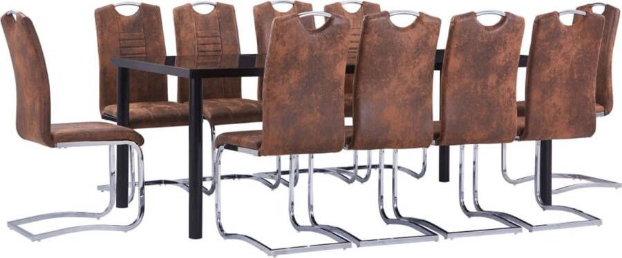 The Living Store Eetset Stijlvolle Eetset Tafel 200x100x75 cm 10 Eetstoelen Kleur- Zwart Bruin Eetkamerset Eettafels Dining Set Salontafel Keukenmeubel - Foto 2