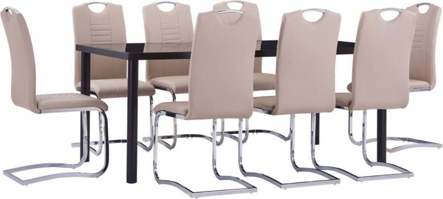 VidaXL 9-delige Eethoek Zwart & Cappuccino Eetkamerset Eettafel Eetkamerstoelen Salontafel Koffiezetapparaat Keukenaccessoires Bruine Meubels Cappuccino Kleur Kunstleder - Foto 2