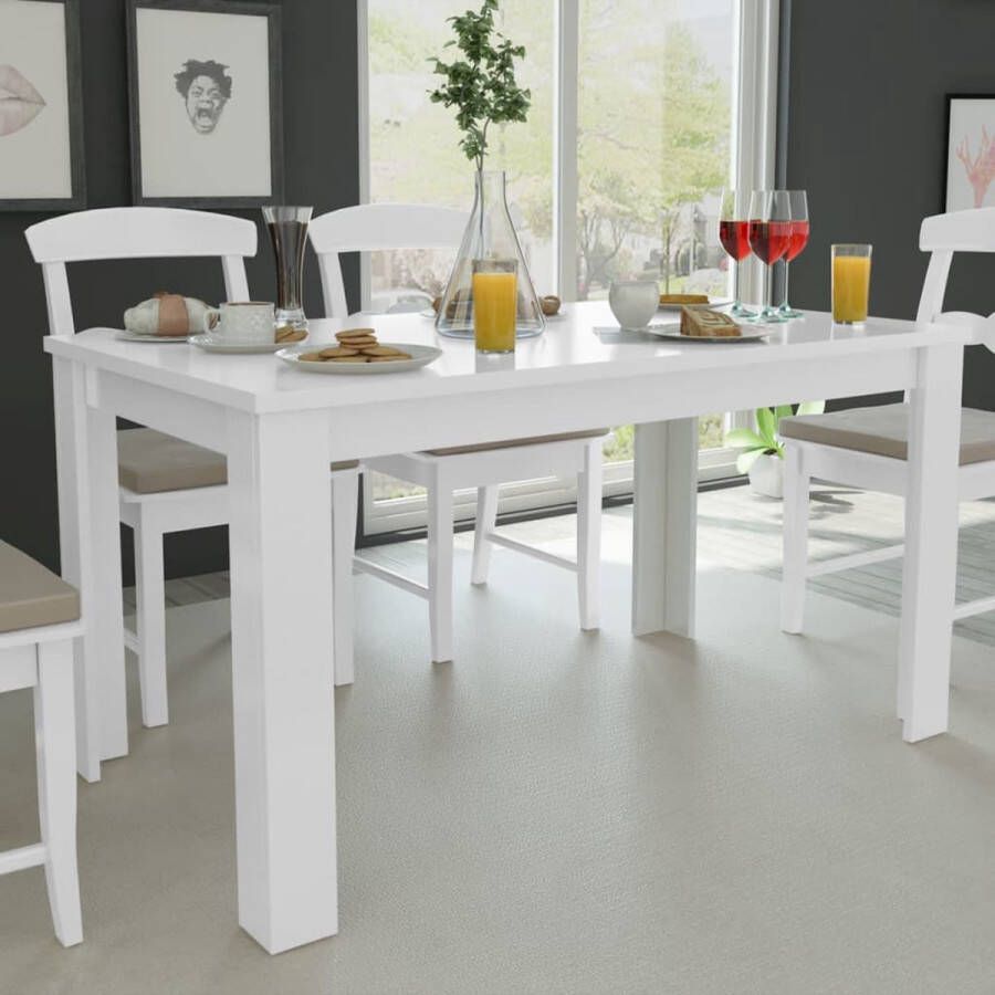 The Living Store Eettafel Tafel 140 x 80 x 75 cm Wit Bewerkt hout - Foto 2