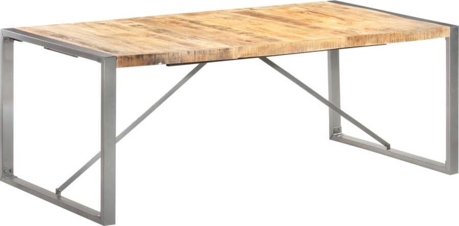 The Living Store Eettafel Industrieel 200x100x75 cm Ruw Mangohout en Staal - Foto 2