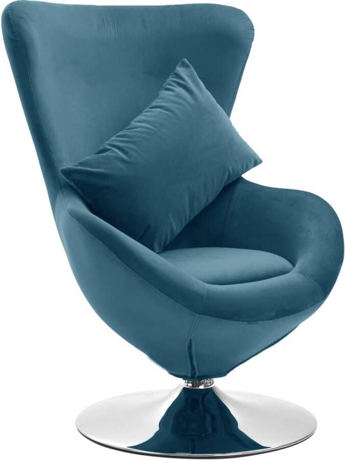 The Living Store Eivormige stoel Fauteuil Blauw 59 x 65 x 88 cm Fluweel bekleding