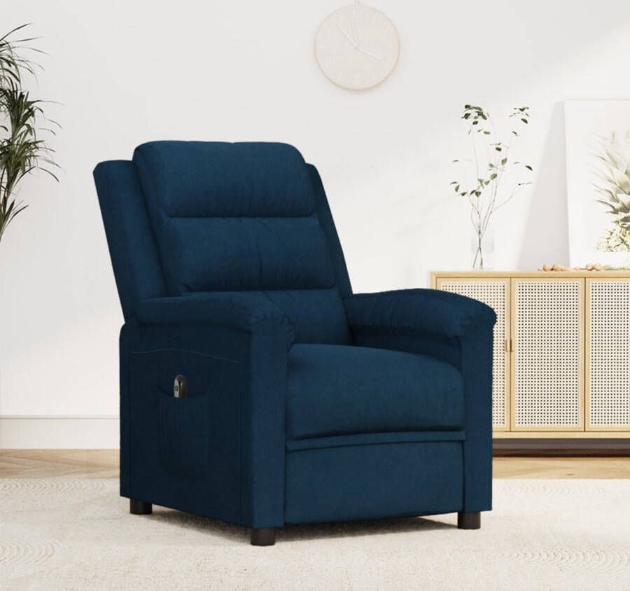 The Living Store Elektrisch Verstelbare Fauteuil Blauw 74 x 92 x 101.5 cm Comfortabel en Luxueus Fluweelstof