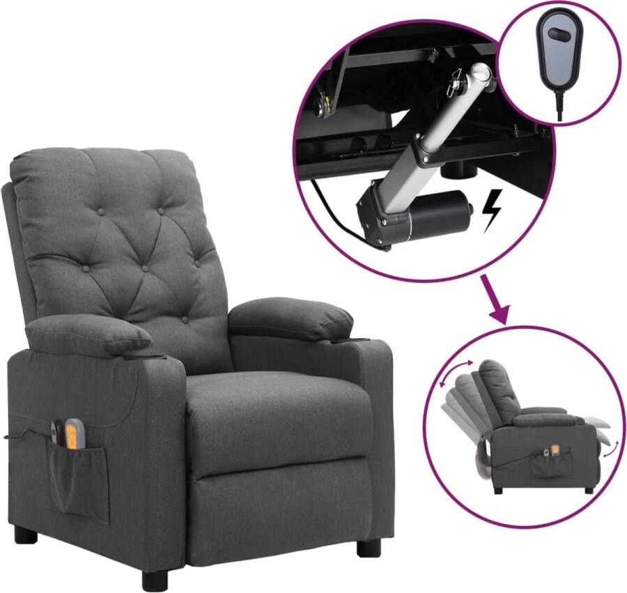 VidaXL Massagestoel Elektrische Massagefauteuil Massagestoel elektrisch stof lichtgrijs Relaxfauteuil Loungestoel Grijs Fauteuil - Foto 3