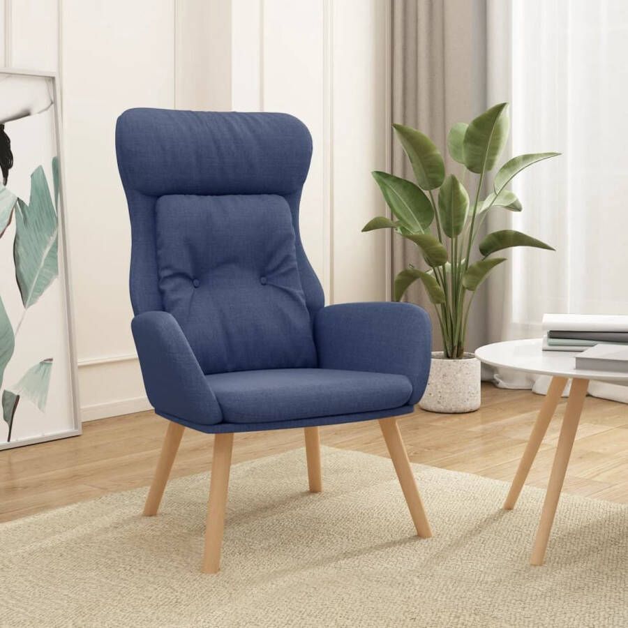The Living Store Relaxstoel Dik gevoerd Zacht aanvoelende stof Stevig metalen frame Rubberwood poten Blauw 70 x 77 x 94 cm Optimaal zitcomfort Relaxstoel Fauteuill Lounge Chair Blauwe Stoffen Meubels Comfortabele Stoel - Foto 2