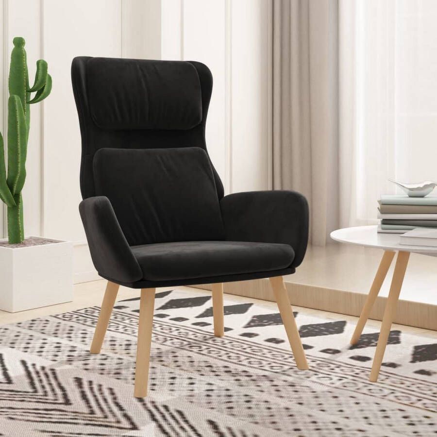 The Living Store Fauteuil Dik Gevoerd Fluweel Zwart 70 x 77 x 98 cm Relaxstoel Fauteuill Velvet Zwart Lounge Chair - Foto 2