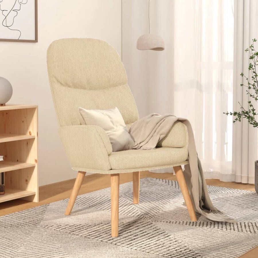 The Living Store Fauteuil Dik gevoerd Zacht aanvoelende stof Metalen frame Rubberwood poten Kleur- crème Afmetingen- 70 x 77 x 98 cm Inclusief armleuningen Relaxstoel Fauteuils Lounge Chair Comfortabele Stoel Creme Kleur - Foto 3