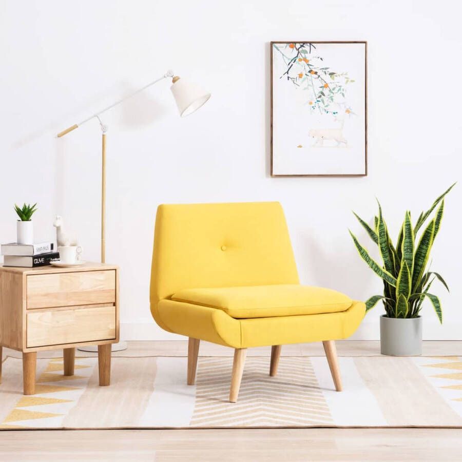 The Living Store fauteuil geel polyester 73x66x77 cm met rubberwood poten - Foto 2