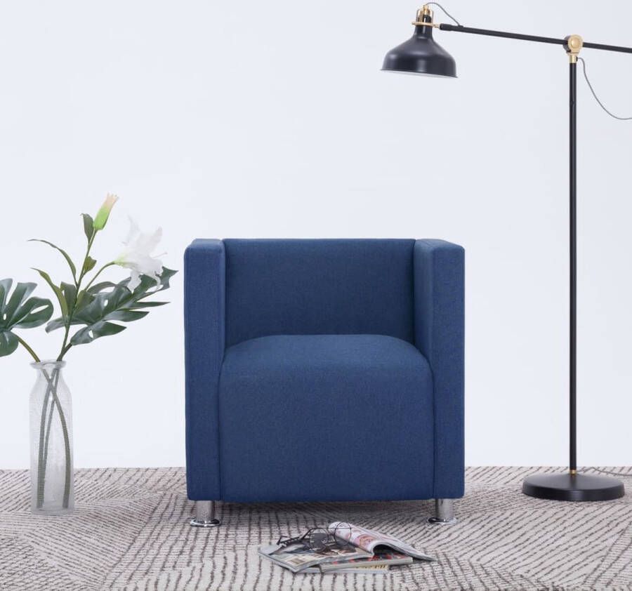The Living Store Kubus Fauteuil Blauw 69x54x71cm Polyester bekleding - Foto 2