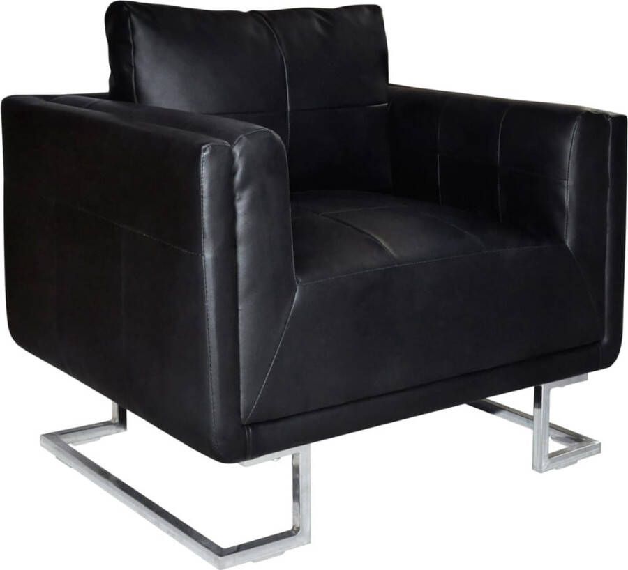The Living Store Leren fauteuil Zwart 85.5 x 63 x 74 cm Duurzaam solide houten multiplex frame - Foto 2