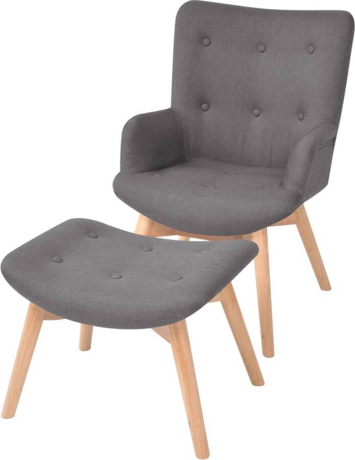 The Living Store Fauteuil Chelsea Stoel met Voetenbank Grijs 57 x 68 x 88 cm Houten Frame - Foto 2