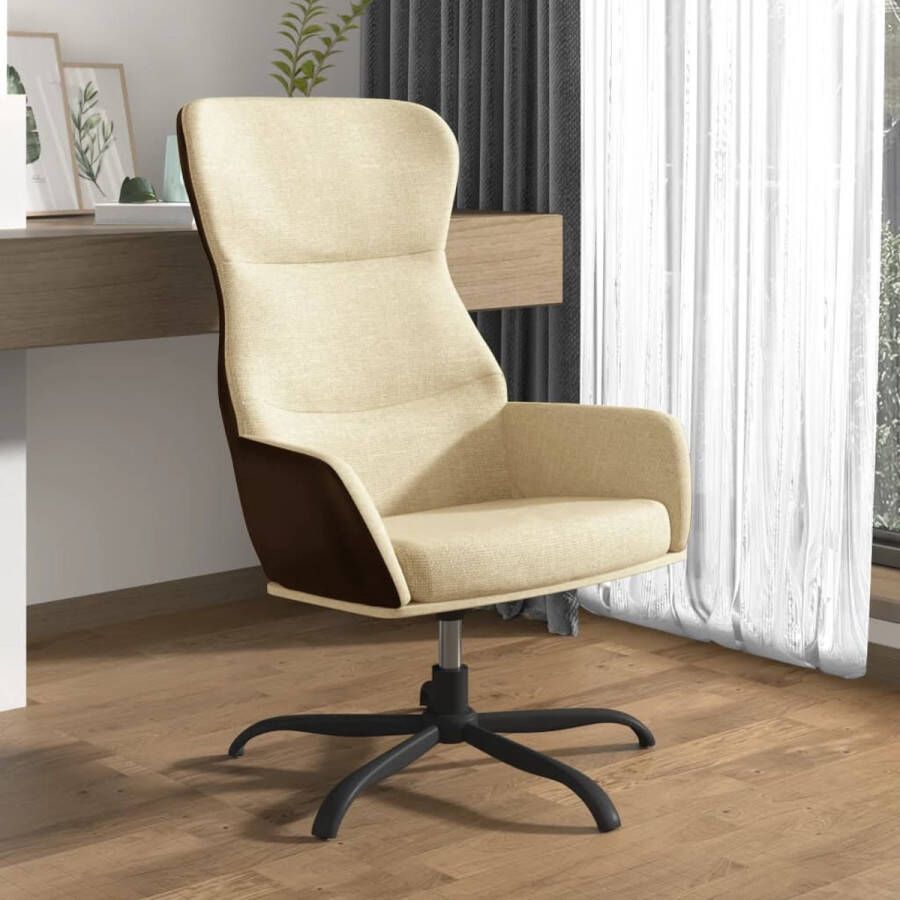 The Living Store Fauteuil Relaxstoel Bekleed met Stof en Kunstleer 70 x 77 x 94 cm Crème - Foto 2