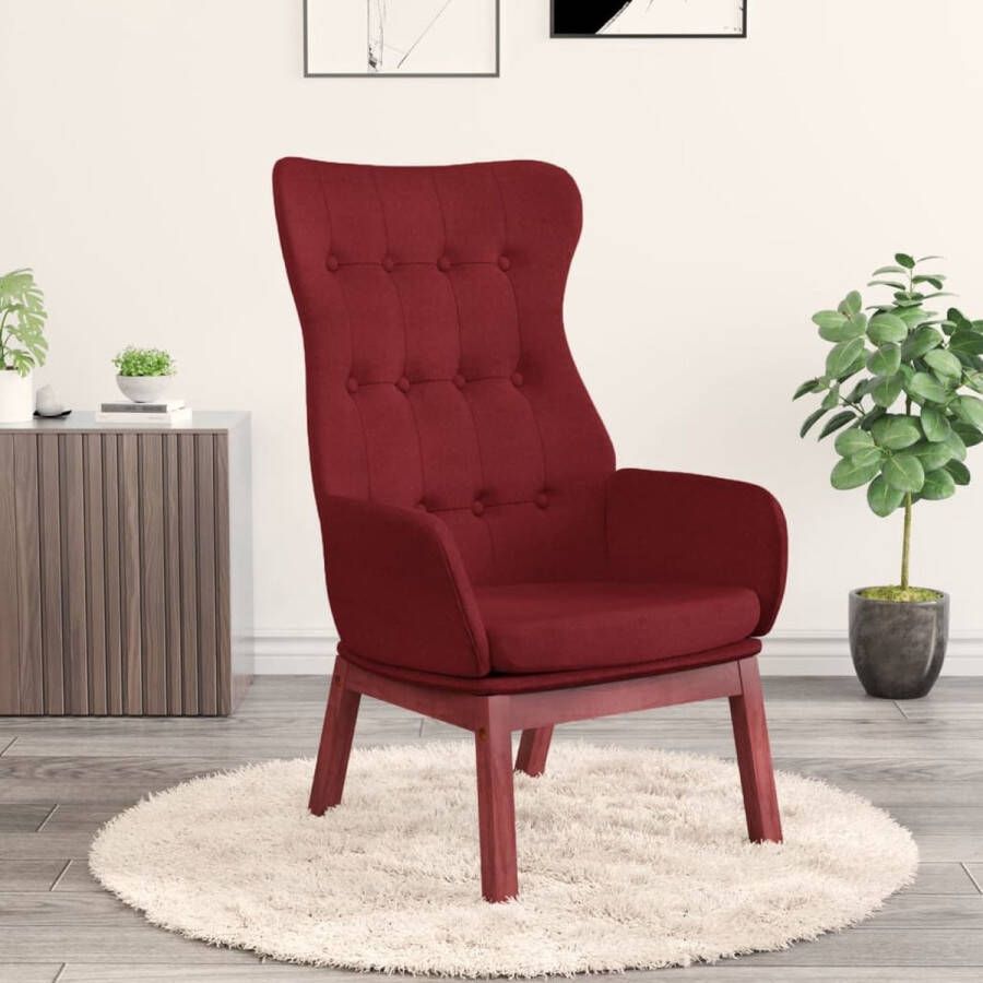 The Living Store Fauteuil Relaxstoel Wijnrood Stofbekleding Metalen frame Rubberwood poten Optimaal zitcomfort - Foto 2