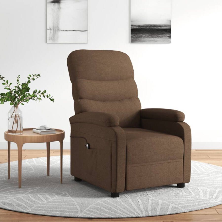 The Living Store Fauteuil verstelbaar elektrisch stof bruin Fauteuil