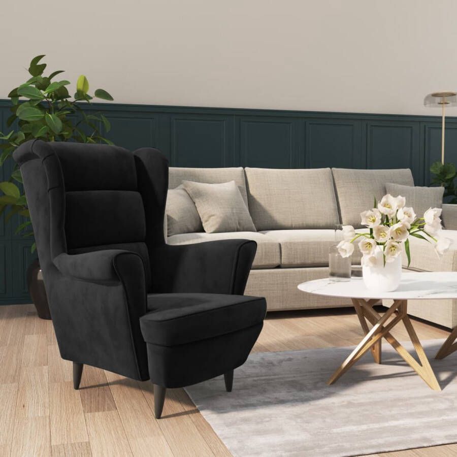 The Living Store Fauteuil Zwart fluweel 81 x 90 x 96.5 cm Multiplex frame Fauteuil Zwart Velvet Fauteuil Zwarte Stoel Lounge Stoel Zithoek Meubels - Foto 3