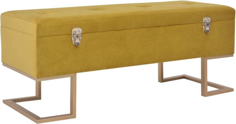The Living Store Fluweel Bank Mosterd 105 x 40 x 44 cm Met Intern Opbergvak Fluwelen Bank Mustard Bank Opbergbank Bank Met Opbergvak Binnenbank - Foto 2