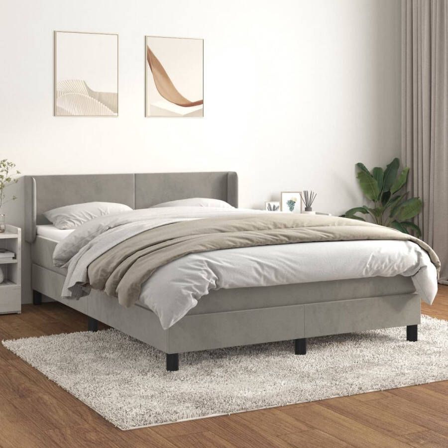 The Living Store Fluweel Boxspringbed 203 x 147 x 78 88 cm Lichtgrijs Pocketvering matras Middelharde ondersteuning Huidvriendelijk topmatras Boxspring Fluweel Bed Tweepersoons Bed King Size Bed Boxspring Frame