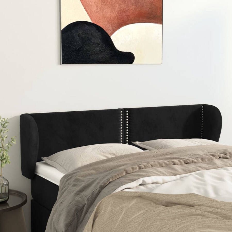 The Living Store Fluwelen Hoofdbord Zwart 147 x 23 x 78 88 cm Verstelbaar en Comfortabel Incl Montagehandleiding