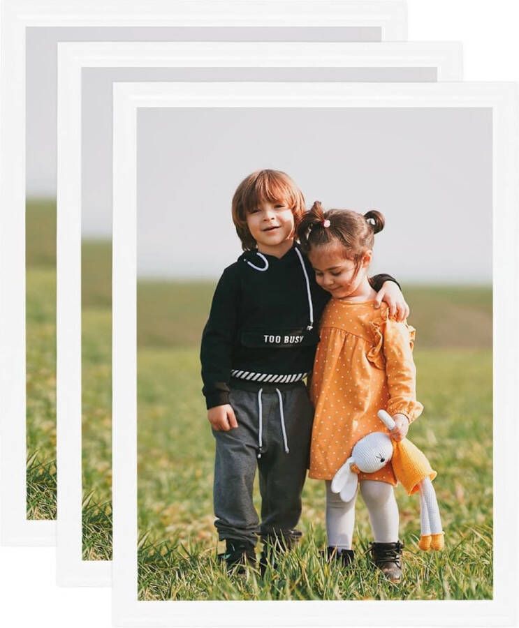 The Living Store Fotolijsten 3 st voor wand of tafel 50x70 cm MDF wit Fotolijst