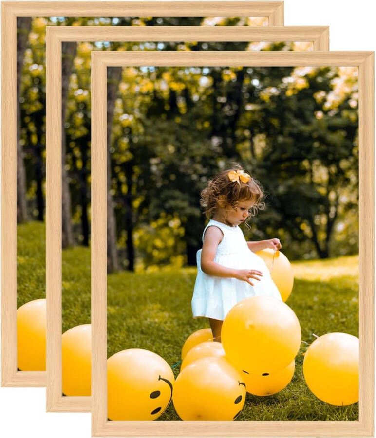 The Living Store Fotolijsten 3 st voor wand of tafel 59 4x84 cm lichteikenkleur Fotolijst