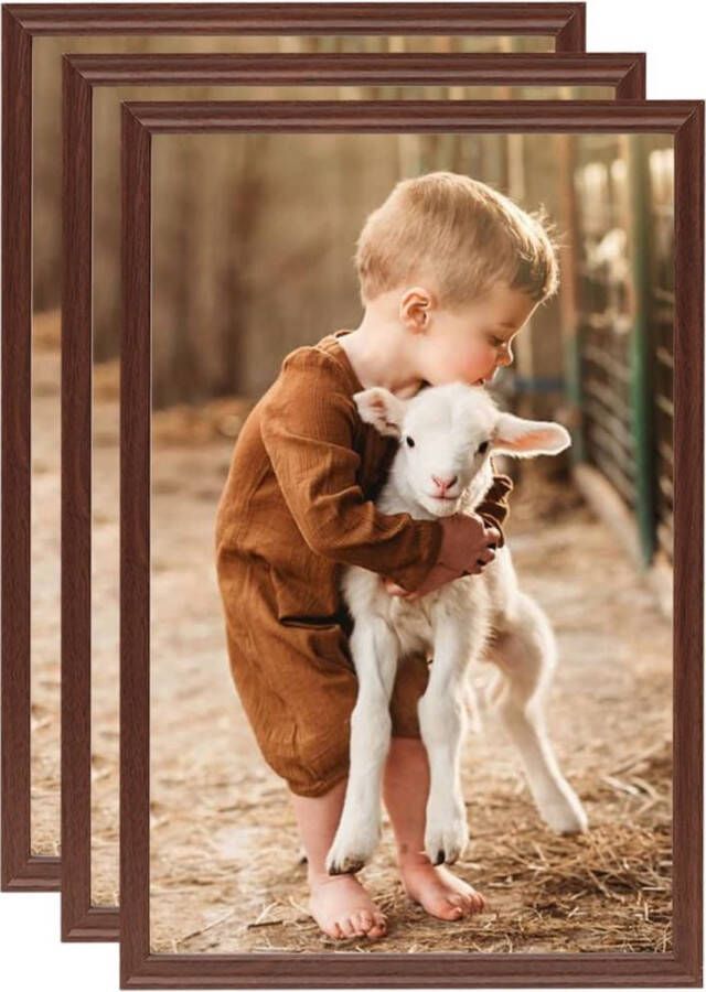 The Living Store Fotolijsten 3 st voor wand of tafel 70x90 cm MDF bruin Fotolijst