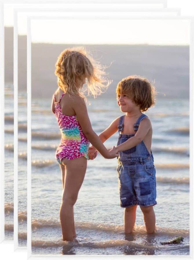 The Living Store Fotolijsten Set van 3 21 x 29.7 cm Wit PVC MDF en PS Eenvoudig fotos verwisselen Hangen of op tafel Inclusief standaard Fotolijsten Fotolijstjes Houten Fotolijst Mdf Fotolijst Witte Fotolijst