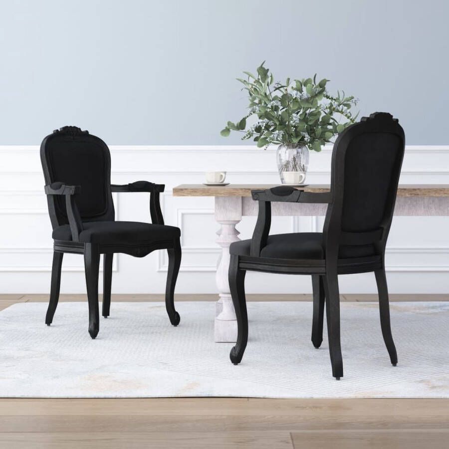 The Living Store Franse Vintage Eetkamerstoelen 62 x 59.5 x 100.5 cm Zwart Fluweel - Foto 2
