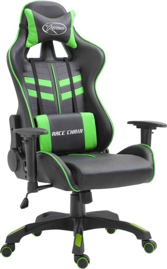 The Living Store Gamingstoel Opvallend Luxe Ergonomisch Zwart Groen 68.5 x 68 x (118-125)cm Verstelbaar 360 graden Nylon zwenkwielen PU PVC PP Incl kussens - Foto 2