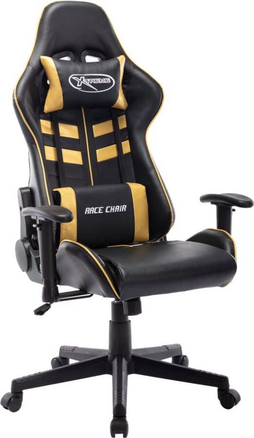 The Living Store Gamestoel Racing Bureau Zwart Goud 67x61x(123-133) cm Dik gevoerd Gamingstoel Racecarstoel Bureaustoel Ergonomisch Lederlook - Foto 2