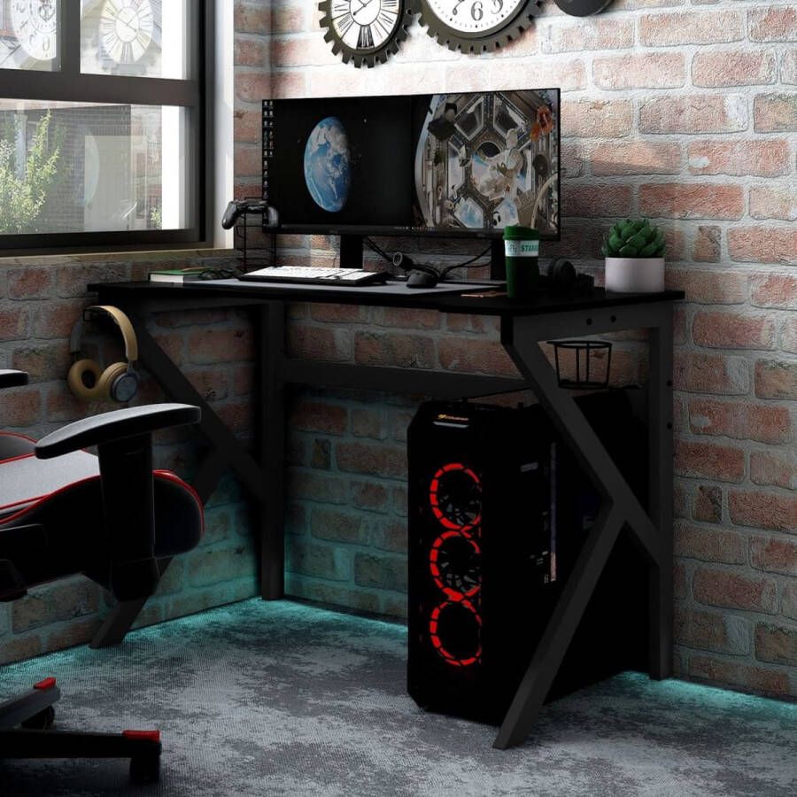 The Living Store Gaming Desk Zwart 110x60x75 cm Ergonomisch design - Foto 2