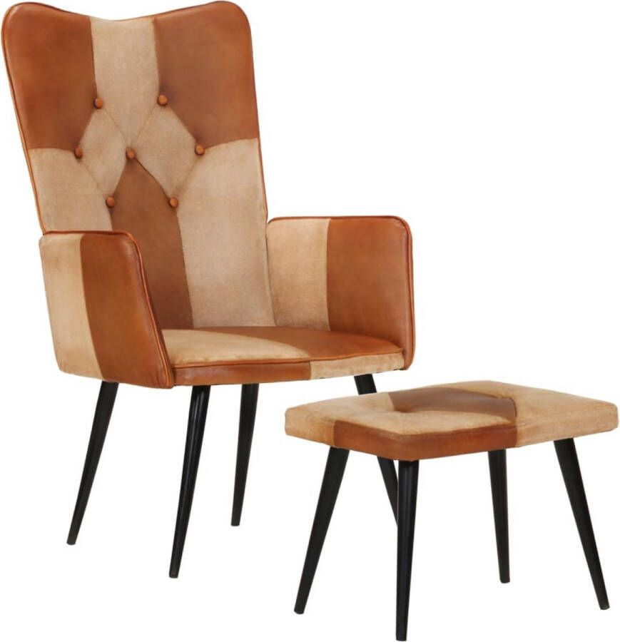 The Living Store Gestoffeerde Armstoel Bruin Fauteuil en Voetenbank 55x43x97cm Echt Leer - Foto 2