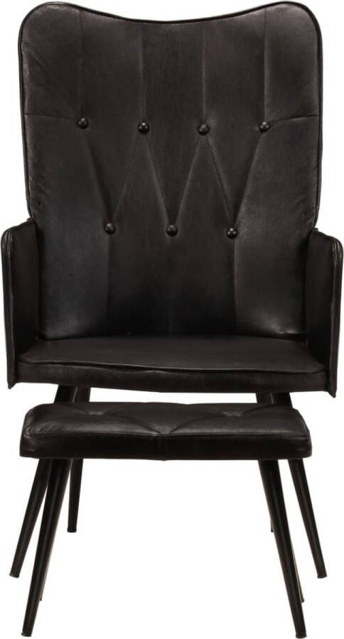 The Living Store Gestoffeerde Armstoel Zwart 55 x 43 x 97 cm Echt leer Fauteuil Lederen Fauteuil Lounge Stoel Eetkamerstoelen Design Stoel