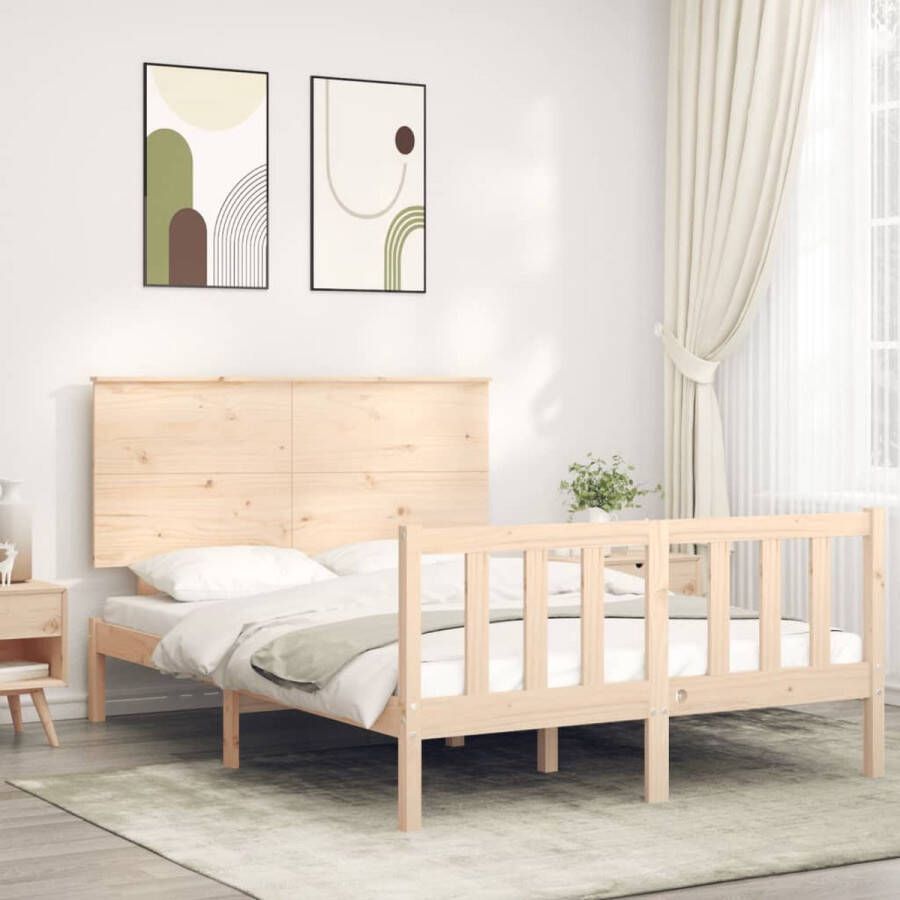 The Living Store Bedframe met hoofdbord massief hout 4FT Small Double Bedframe Bedframes Bed Tweepersoonsbed Slaapkamermeubel Houten Bedframe Houten Bed Bedbodem Massief Houten Bedframe Ledikant Bedframe Met Hoofdeinde - Foto 2