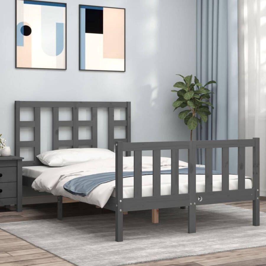 The Living Store Grenenhouten Bedframe Grijs 195.5 x 125.5 x 100 cm Multiplex lattenbodem Functioneel hoofd- en voeteneinde Matras niet inbegrepen