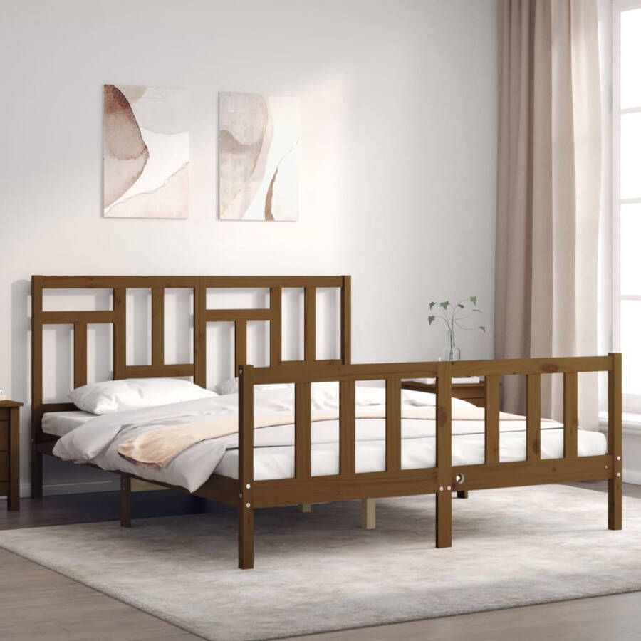 The Living Store Bedframe met hoofdbord hout honingbruin 160x200 cm Bedframe Bedframes Bed Tweepersoonsbed Slaapkamermeubel Houten Bedframe Houten Bed Bedbodem Massief Houten Bedframe Ledikant Bedframe Met Hoofdeinde - Foto 3