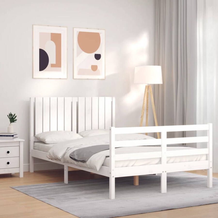 The Living Store Grenenhouten Bedframe Wit 195.5 x 125.5 x 100 cm Multiplex Lattenbodem Massief Grenenhouten Bed Frame Wit Bed Frame Bed Frame Met Hoofdbord Houten Bed Frame Tweepersoons Bed Frame