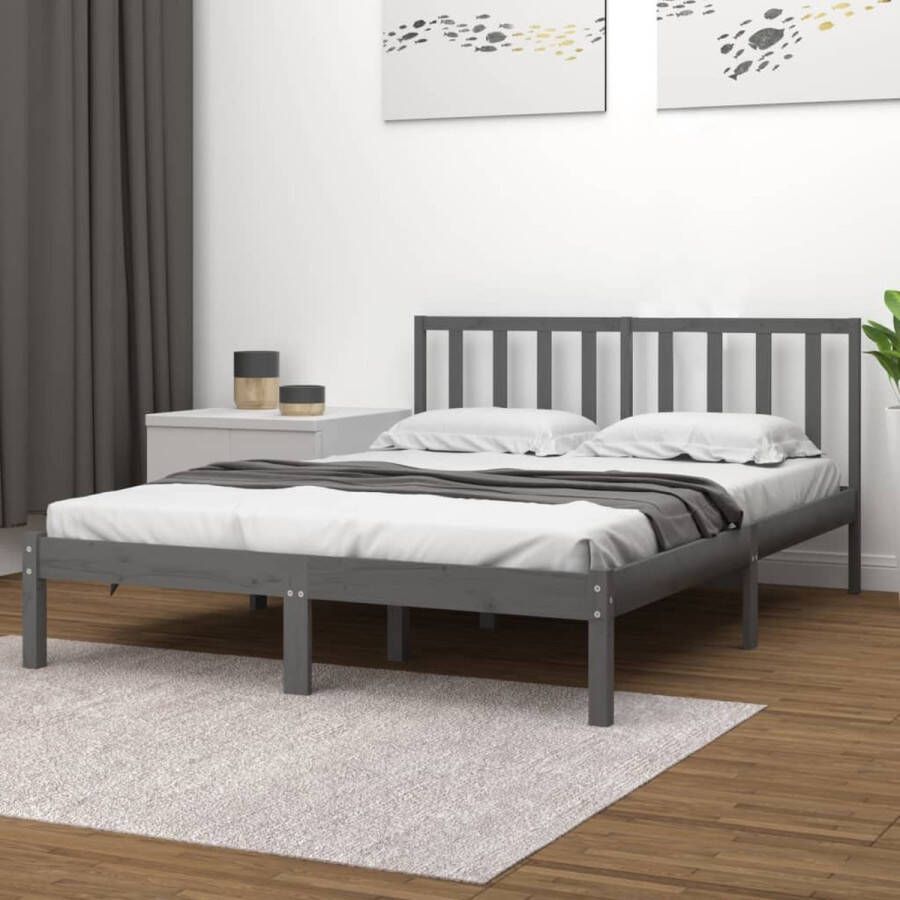 The Living Store Bedframe massief grenenhout grijs 135x190 cm 4FT6 Double Bedframe Bedframes Bed Bedbodem Ledikant Bed Frame Massief Houten Bedframe Slaapmeubel Tweepersoonsbed Bedden Bedbodems - Foto 2