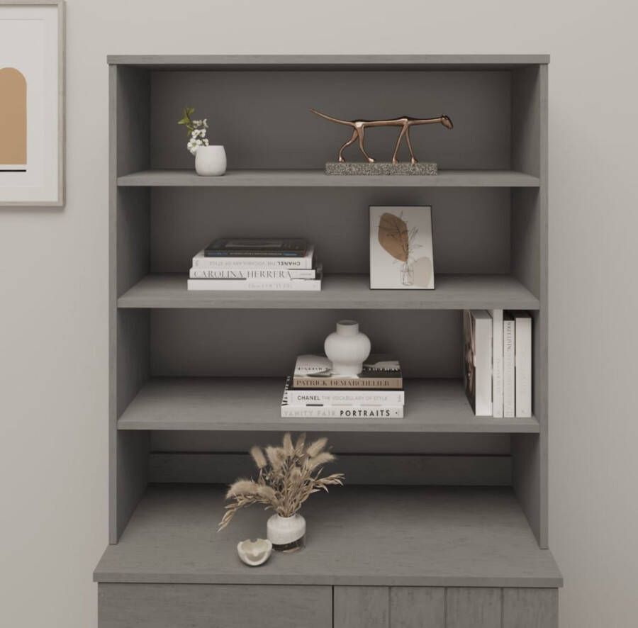 The Living Store Opzetkast HAMAR 90x30x100 cm massief grenenhout lichtgrijs Opzetkast Houten Opzetkast Dressoirkast Bovenkast Livingroom Furniture - Foto 2