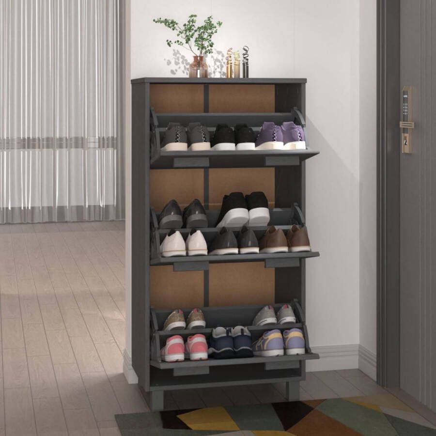 The Living Store HAMAR Schoenenkast 59.5 x 35 x 117 cm Massief grenenhout