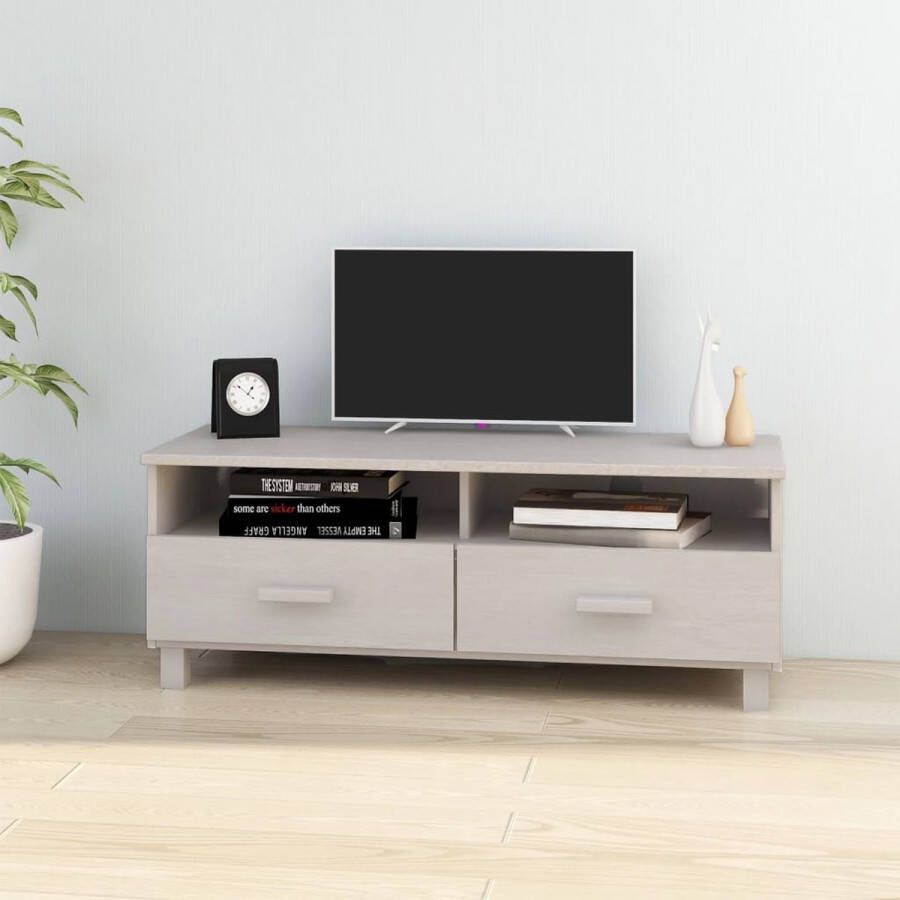 The Living Store HAMAR TV-meubel 106 x 40 x 40 cm wit massief grenenhout en MDF - Foto 2