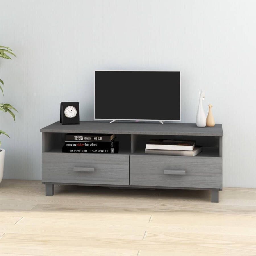 The Living Store HAMAR TV-meubel donkergrijs 106 x 40 x 40 cm massief grenenhout - Foto 2