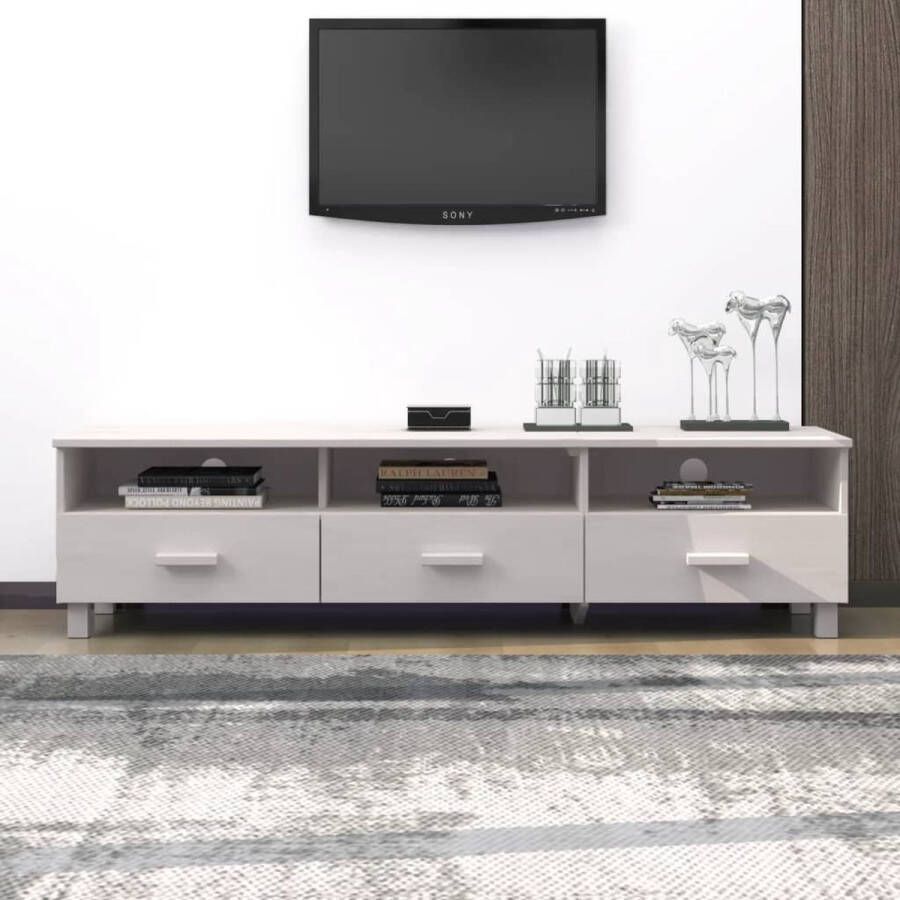 The Living Store HAMAR TV-meubel wit massief grenenhout 158 x 40 x 40 cm (B x D x H) - Foto 2