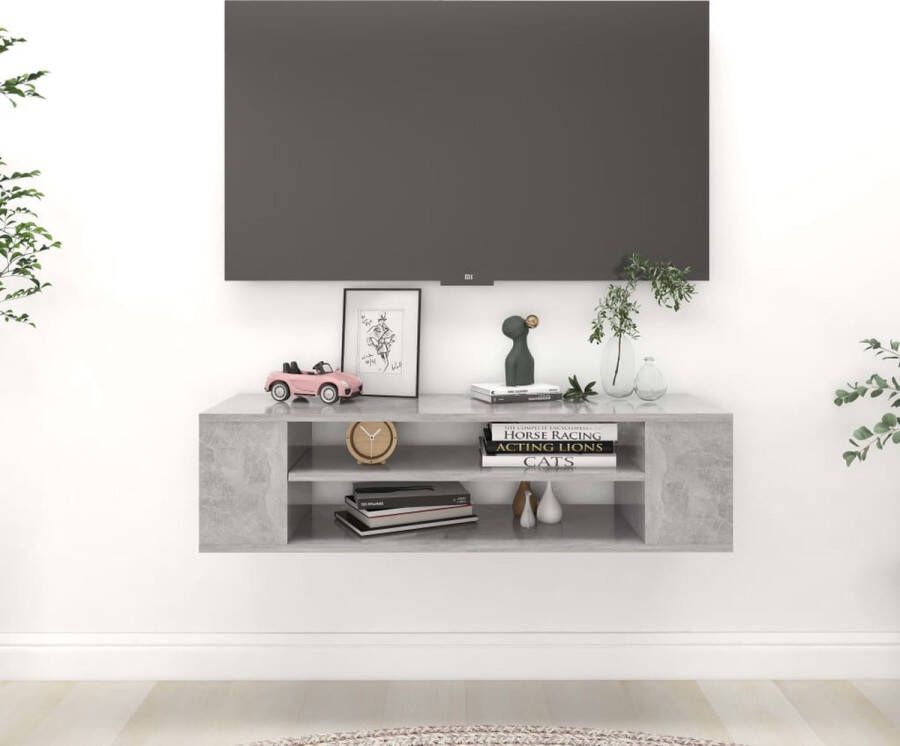 The Living Store Hangend TV-meubel Betongrijs Spaanplaat 100 x 30 x 26.5 cm Duurzaam Ruimtelijk - Foto 2